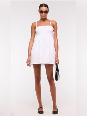 Abercrombie & Fitch White Smocked Babydoll Tie Mini Dress